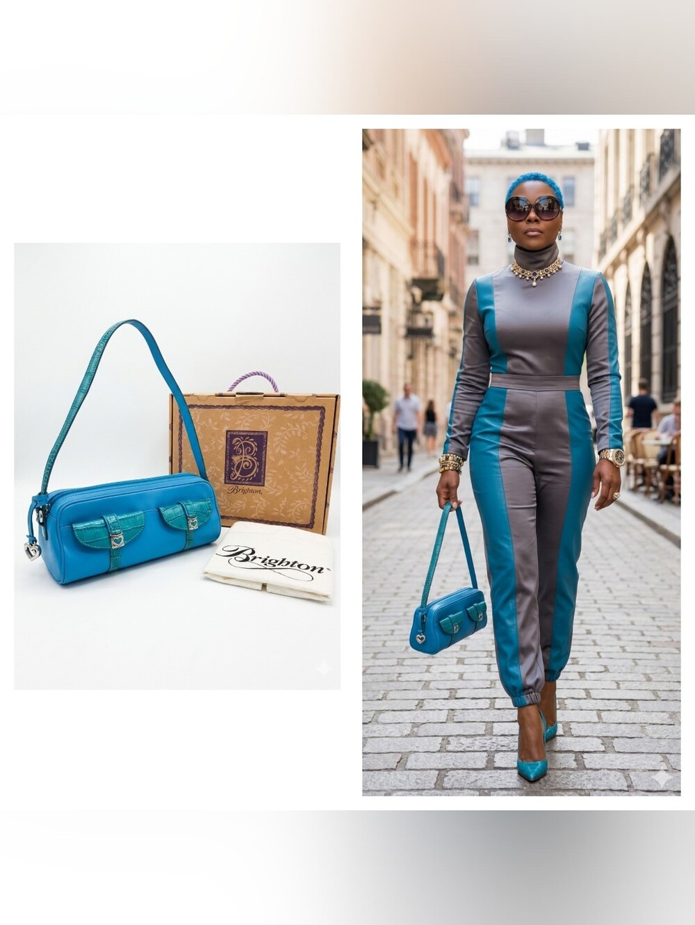 Brighton Teal Blue Leather Barrel Bag - Stylish Shoulder Handbag NIB